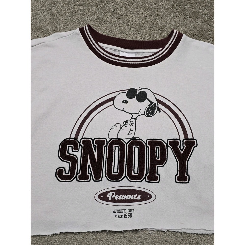 Cropped Snoopy Peanuts‎ Sweatshirt Womens XL Graphic 1950 Athletic Sweater - Picture 3 of 15